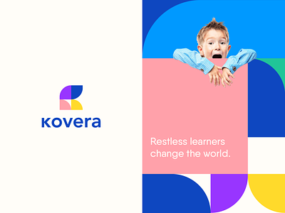 Kovera Brand Identity abstract app branding clever community education flat geometry happy icon illustration kids learn learning logo mark minimal online school teaching