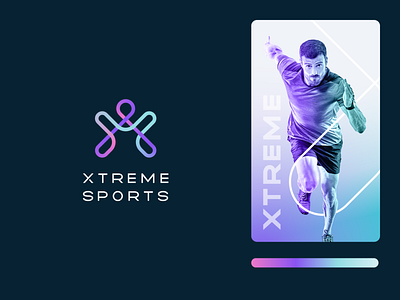 Xtreme Sports app branding clever design flat gradient human icon jump letter line logo mark minimal monogram run sport stroke ui x