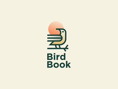 Bird Book abstract bird book branding clever design flat gradient icon illustration logo mark minimal plant retro sun tree