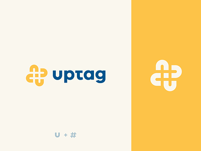 Uptag abstract branding clever design flat hashtag icon illustration letter logo mark minimal negative space tag u young