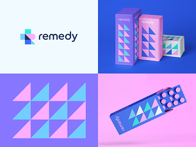 Remedy Branding abstract branding clever cross design eometry flat health icon logo mark medical minimal packaging pharma r startup ui wellness women