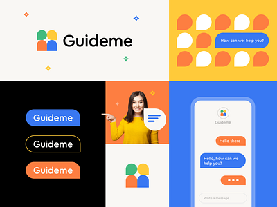 Guideme Brand Identity abstract branding bubble chat clever design flat happy icon illustration logo minimal mobile pattern school student teacher ui ux vibrant