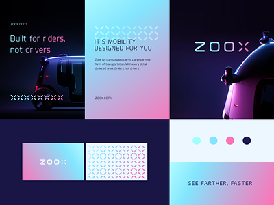 Zoox Rebranding - Identity system ai branding car clever design flat future futuristic gradient icon logo logotype mark minimal pattern ride technology typography ui vehicle