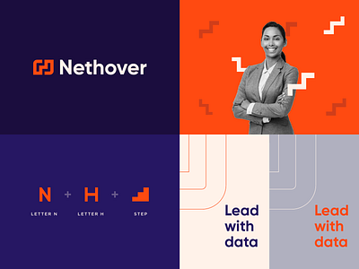Nethover Brand Identity bold branding clever corporate design development flat growth h icon letter logo mark minimal n pattern step tech