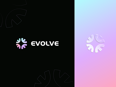 Evolve abstract bold branding circle clever community corporate data e flat gradient icon letter logo mark minimal team technology transform