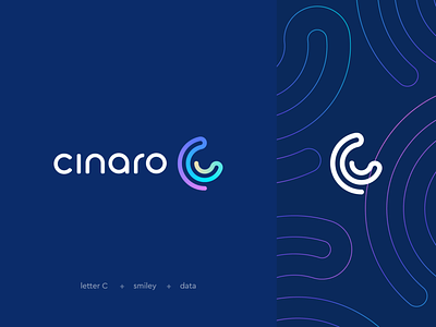 Cinaro abstract ai branding c circle clever data flat geometry happy icon letter logo mark minimal pattern smile smiley ui