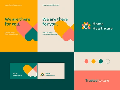 Home Healthcare - Identity system abstract branding care clever community design flat health heart hospital icon illustration logo love mark minimal nursing pattern trust warm