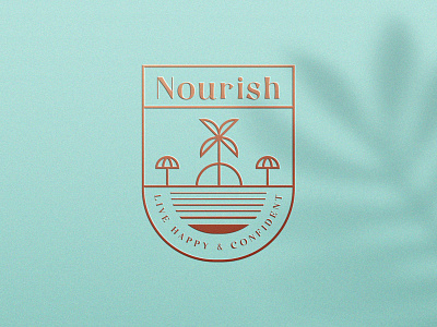 Nourish badge beach branding clever coconut design elegant flat gradient icon illustration logo mark minimal ocean premium sea tree water wellness