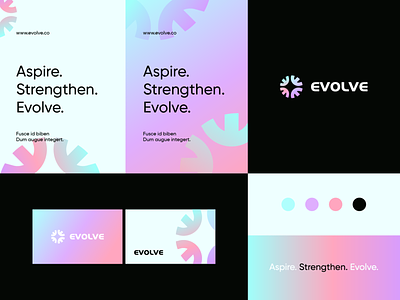 Evolve - Identity system ai animation branding clever design e evelove flat gradient graphic design icon letter logo mark minimal motion graphics tech transform transformation ui