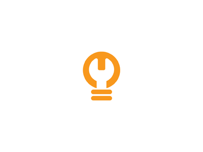 Bulb + Spanner bulb flat icon logo negative space spanner