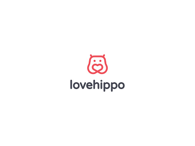 Lovehippo animal clever heart hippo line logo love minimal stroke