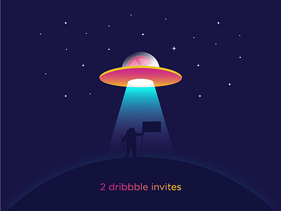 2 Dribbble invites (closed) designer draft dribbble free illustration invitation invite player ship space ufo welcome