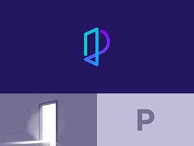 Letter P + Window mark branding clever flat gradient home icon minimal stroke window