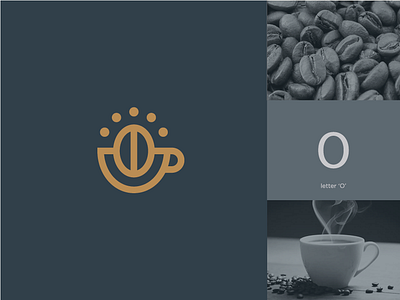 coffee bean + cup + letter O bean branding clever coffee cup line mark minimal stroke