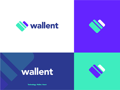 Wallent branding finance heart icon identity love minimal mony technology. wallet typography