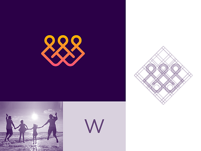 W + Family mark branding clever family gradient icon letter letter w line minimal stroke