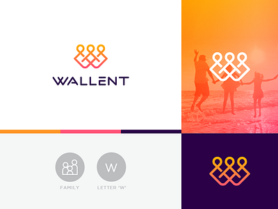 Wallent 03 family flat gradient icon letter logo minimal parents stroke w
