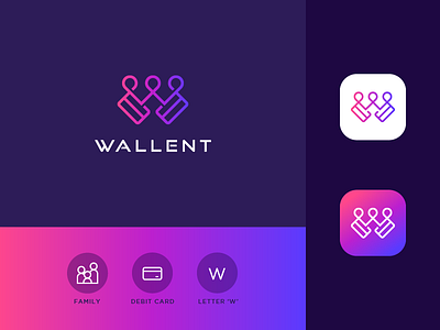 Wallent 04 clever debitcard family gradient identity letter minimal stroke w wallet