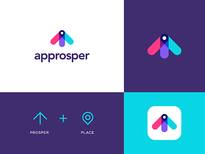 Approsper abstract app arrow branding flat icon logo place prosper up