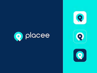 Placee abstract app branding clever icon location logo p place technology