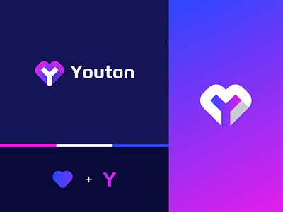 Youton abstract app branding clever gradient health heart logo technology y