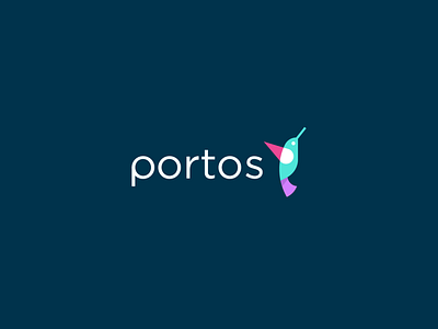 portos abstract animal bird branding clever geometry kingfisher letter logo technology