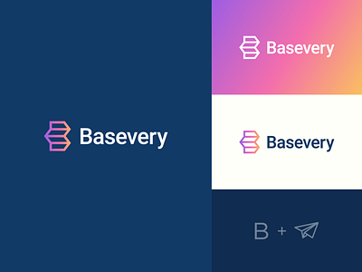 Basevery abstract app branding clever delivery gradient icon innovasion logo monogram paperplane technology