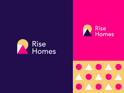 Rise Homes abstract branding clever flat home icon letter logo mark minimal mountain sun