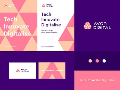Avon Digital - Identity system abstract branding businesscard clever flat icon letter logo mark minimal pattern technology