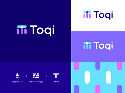 Toqi abstract branding clever data flat flight icon identity letter logo minimal pattern speed t