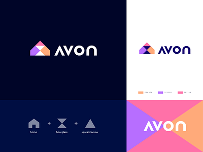 Avon abstract arrow branding clever flat home hourglass house icon logo mark minimal time