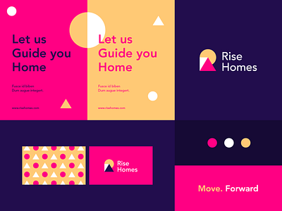 Rise homes - Identity system abstract branding clever flat home icon identity letter logo mark minimal pattern roof sun