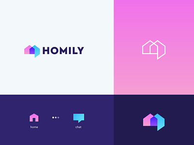 Homily abstract branding chat clever family flat geometry gradient home house icon identity logo mark minimal