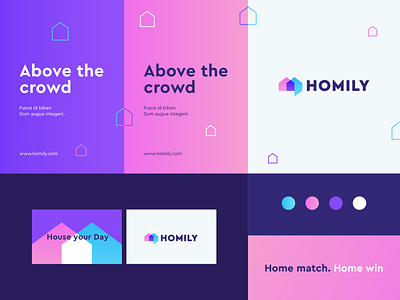 Homily - Identity system abstract branding clever flat gradient home house icon identity logo mark minimal pattern technology