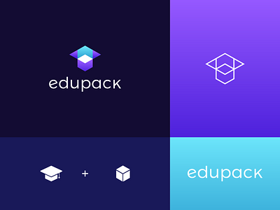 edupack abstract box branding clever college delivery education flat gradient graduation hat icon logo mark minimal package school technology typeface