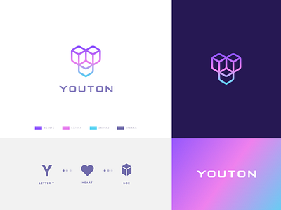 Youton abstract box branding clever delivery flat geometry gradient heart icon identity letter logo mark minimal stroke typeface y