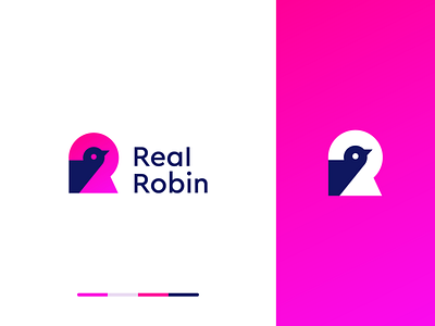 Real Robin abstract animal bird branding clever flat gradient icon letter logo mark minimal monogram r