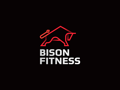 Bison fitness abstract animal branding clever flat gradient icon line logo mark minimal stroke