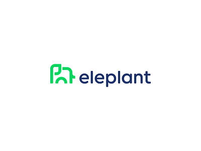 eleplant abstract animal branding clever elephant flat green icon identity line logo mark minimal plant