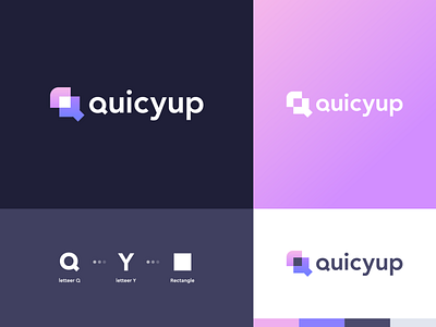 quicyup abstract branding clever flat gradient icon letter logo mark minimal q rectangle typeface y