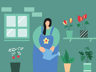 Woman Taking Care of Flowers aftereffects animation character design flower illustration tree