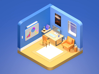 Isometric room 3d aftereffects animation c4d isometric room working room