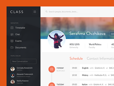 Class App Profile design interface profile schedule sidebar ui university ux