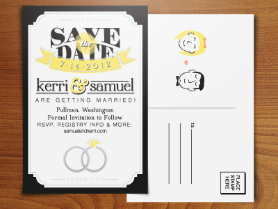 Save The Date diamond heart illustration kerri love marriage postcard ribbon rings samuel save the date wedding