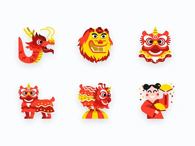 Chinese lion dance chinese culture design icon lion dance new year ui