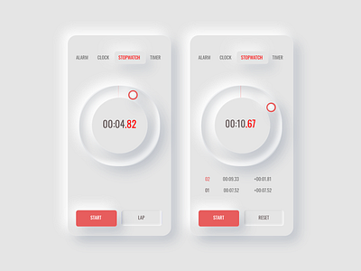 Clock App Neumorphism Design Screens app design designs flat flat design interaction ios ios app design ui uiux uiux design uiuxdesign ux website