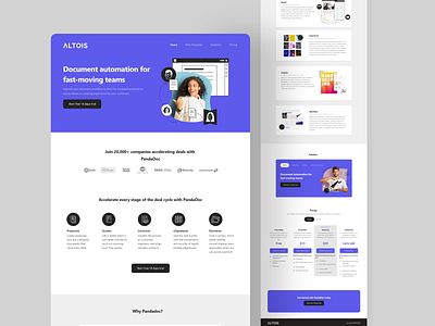 Home page design altois design digital document verification flat design insights marketing payments proposal sales uiux uiuxdesign userexperience workflow