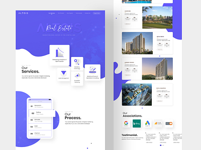 Landing page branding flat design illu illustration landing page our association our process our services realestate testimonials uiux