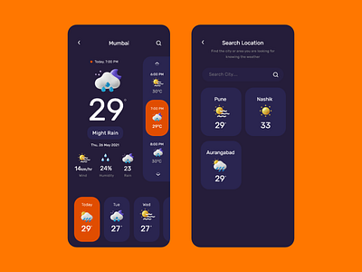 Weather App 3d animation design flat design graphic design illustration mobile app design motion graphics motion ui rain temperature ui uiux uiuxdesign ux vector weather app weather forecast widget