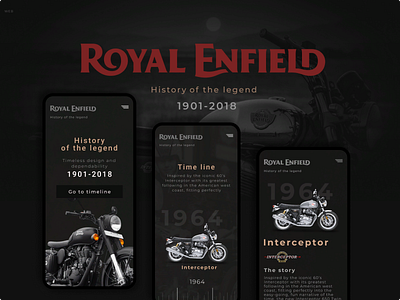 Royal Enfield automobile branding brend cars dark design history mobile motorbike red retro retro design rock royal time timeline ui ux web